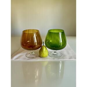Brandy Snifters Mid Century Modern Oversized-Green / Amber Set of 2-Vintage